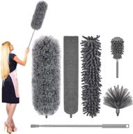 🧹 long extension pole microfiber duster - bendable head, reusable feather duster - washable dusters for cleaning ceiling fan, cobweb, furniture, cars - 6 pcs logo