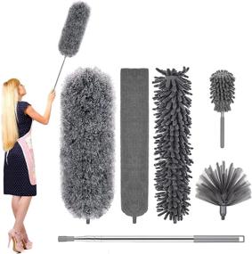img 4 attached to 🧹 Long Extension Pole Microfiber Duster - Bendable Head, Reusable Feather Duster - Washable Dusters for Cleaning Ceiling Fan, Cobweb, Furniture, Cars - 6 PCS