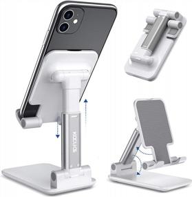 img 4 attached to Kocuos Foldable Cell Phone Stand: Adjustable Angle & Height Holder For IPhone & All Smartphones - Perfect For Desk & Travel (White)