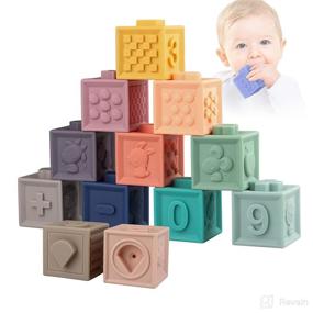 img 4 attached to 👶 Silicone Non Toxic Baby Stacking Soft Building Blocks - Montessori Toys for Babies 6-12 Months - Developmental Sensory Infant Learning Toys (0-9 Months)
