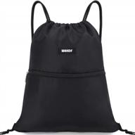 water resistant nylon drawstring backpack string bag sackpack for gym, shopping, sport, yoga - wandf (black) logo