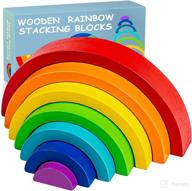 🌈 colorful montessori wood stacker toy for toddlers - tuowita wooden rainbow stacking game, ideal early development gift for kids 3-5 years old, grimms stacking blocks puzzles for both boys and girls logo