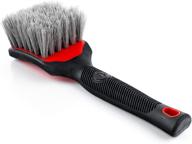 🔴 detail factory tire scrub brush - effortlessly clean your tires with stiff synthetic bristles & ergonomic design - red logo