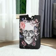 skull-themed 50l laundry basket: foldable, waterproof, durable and perfect for toys & clothes organization with padded handles logo