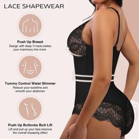 img 3 attached to Women'S Lace Bodysuit Tummy Control Shapewear V Neck Backless Tank Top One Piece Fajas Thong Body Shaper