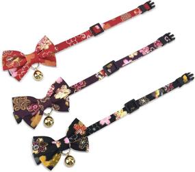 img 2 attached to 🌸 Stylish and Safe: PetSoKoo Double Bowtie Breakaway Cat Collar with Bell - Japan Colorful Sakura Kimono Style for Cute Girl & Male Adult Cats