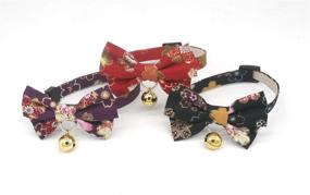 img 1 attached to 🌸 Stylish and Safe: PetSoKoo Double Bowtie Breakaway Cat Collar with Bell - Japan Colorful Sakura Kimono Style for Cute Girl & Male Adult Cats