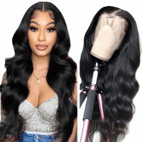 img 4 attached to A Alimice Lace Front Wigs Human Hair Pre Plucked 24 Inch 13X4 Hd Transparent Glueless Body Wave Lace Front Wigs For Black Women Human Hair Wig With Baby Hair 180% Density Frontal Wigs Natural Black Color (24 Inch)