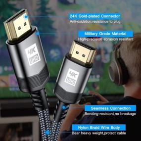 img 3 attached to Sweguard High Speed HDMI Cable 6.6 Ft 4K@60Hz HDMI 2.0 With Braided & Gold Plated HDR, 18Gbps Bandwidth, Video 2160P 1080P 3D HDCP 2.2 ARC For Laptop, Monitor, PS5, PS4, Xbox One, Fire TV, And More