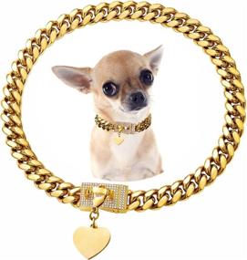 img 4 attached to 🐶 Luxurious 18K Gold Dog Chain Collar with Cubic Zirconia Design - Strong Cuban Link Chain Collars for Small to Big Dogs