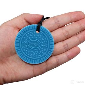 img 1 attached to 🍪 Chewable Pendant - Silicone Biscuit Necklace for Kids and Adults, Sensory Oral Motor Aids for Chewing, Autism, ADHD, SPD, Blue Chewy Toy