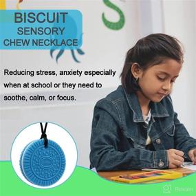 img 3 attached to 🍪 Chewable Pendant - Silicone Biscuit Necklace for Kids and Adults, Sensory Oral Motor Aids for Chewing, Autism, ADHD, SPD, Blue Chewy Toy