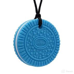 img 4 attached to 🍪 Chewable Pendant - Silicone Biscuit Necklace for Kids and Adults, Sensory Oral Motor Aids for Chewing, Autism, ADHD, SPD, Blue Chewy Toy