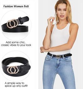 img 3 attached to Women'S SANSTHS O-Style Leather Belt With Gold Buckle - 0.86" Skinny Dress Belts For Jeans & Pants