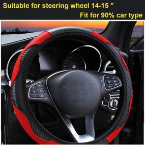 img 2 attached to 🚗 ZaCoo Universal Carbon Fiber Texture Car Steering Wheel Cover | Anti-Skid, Ventilated | Fits Trucks, SUVs, Cars - 14-15 inch (Red/Black)