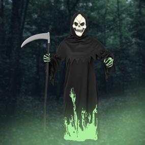 img 2 attached to Kids Halloween Grim Reaper Costume With Glow In The Dark Scythe, Skull Mask And Glove