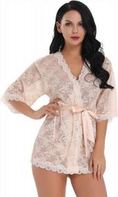img 2 attached to Cherrydew Womens Lace Kimono Lingerie Robe Set Sheer See Through Babydoll Sleepwear