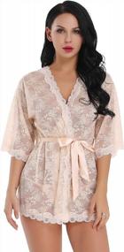 img 4 attached to Cherrydew Womens Lace Kimono Lingerie Robe Set Sheer See Through Babydoll Sleepwear