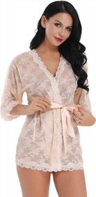 img 1 attached to Cherrydew Womens Lace Kimono Lingerie Robe Set Sheer See Through Babydoll Sleepwear