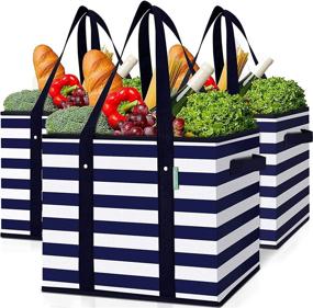 img 4 attached to Set Of 3 Durable, Waterproof And Foldable Grocery Tote Bags For Shopping, Picnics And More By WISELIFE