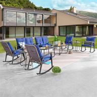 relax in style: patiofestival 10-piece conversation set with rocking chairs and breathable wicker back - blue logo