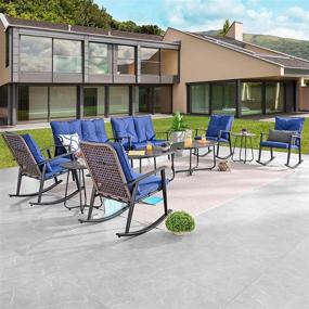 img 4 attached to Relax In Style: PatioFestival 10-Piece Conversation Set With Rocking Chairs And Breathable Wicker Back - Blue