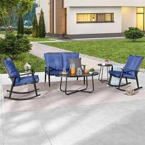 img 1 attached to Relax In Style: PatioFestival 10-Piece Conversation Set With Rocking Chairs And Breathable Wicker Back - Blue