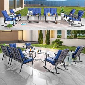 img 2 attached to Relax In Style: PatioFestival 10-Piece Conversation Set With Rocking Chairs And Breathable Wicker Back - Blue