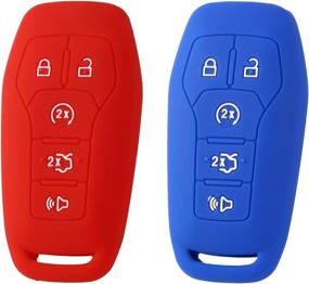 img 4 attached to 🔑 2-Pack XUHANG Silicone Key Skin Cover for Fusion Mustang F150 Lincoln MKZ MKC MKX Keyless Entry Smart Remote - Red/Blue