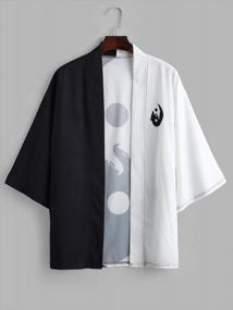img 2 attached to мужская куртка-кимоно в японском стиле, кардиган с принтом «Летающий журавль с изображением лунного волка и морских волн» | ЗАФУЛ