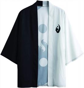 img 4 attached to мужская куртка-кимоно в японском стиле, кардиган с принтом «Летающий журавль с изображением лунного волка и морских волн» | ЗАФУЛ