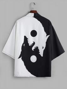 img 3 attached to мужская куртка-кимоно в японском стиле, кардиган с принтом «Летающий журавль с изображением лунного волка и морских волн» | ЗАФУЛ