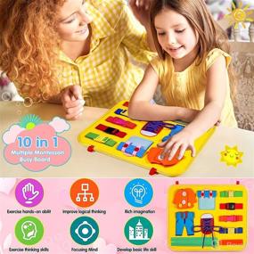 img 3 attached to 🔳 Montessori Sensory Busy Board for Toddlers: GIFTINBOX Learn-to-Dress Toy for Travel - Yellow