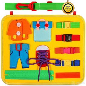 img 4 attached to 🔳 Montessori Sensory Busy Board for Toddlers: GIFTINBOX Learn-to-Dress Toy for Travel - Yellow