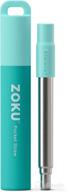 🥤 teal zoku reusable pocket straw: adjusts to 9 inches, telescopic stainless steel drinking straw with silicone mouthpiece logo