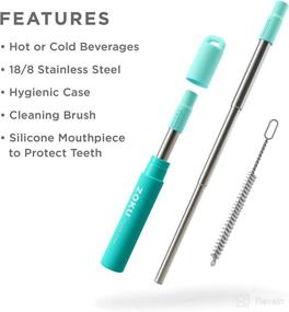 img 3 attached to 🥤 Teal ZOKU Reusable Pocket Straw: Adjusts to 9 Inches, Telescopic Stainless Steel Drinking Straw with Silicone Mouthpiece