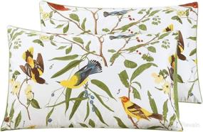 img 4 attached to 🌿 WINLIFE 100% Cotton Pillowcases: 1000 Thread Count Standard Size Decorative Green Leaves Birds Print Set of 2