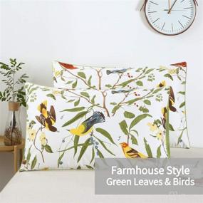 img 3 attached to 🌿 WINLIFE 100% Cotton Pillowcases: 1000 Thread Count Standard Size Decorative Green Leaves Birds Print Set of 2