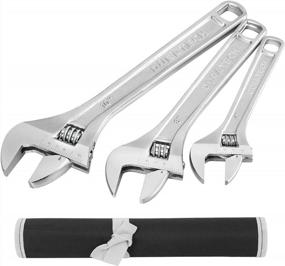 img 4 attached to DURATECH 3-Piece Adjustable Wrench Set - SAE & Metric, CR-V Steel, Chrome Plated 6", 8", 10" W/ Rolling Pouch