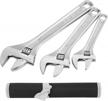 duratech 3-piece adjustable wrench set - sae & metric, cr-v steel, chrome plated 6", 8", 10" w/ rolling pouch logo