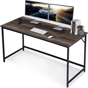 img 4 attached to Ivinta Computer Desk, 55Inch Large Writing Desk For Home Office, Wooden Industrial Study Desk With Black Frame, Rectangle Laptop Desk, Simple Workstation, Sturdy PC Table, (Easy Assemble, Grey)