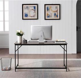 img 2 attached to Ivinta Computer Desk, 55Inch Large Writing Desk For Home Office, Wooden Industrial Study Desk With Black Frame, Rectangle Laptop Desk, Simple Workstation, Sturdy PC Table, (Easy Assemble, Grey)