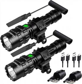 img 4 attached to Garberiel 2 Pack LED Flashlight For Hunting And Fishing With Picatinny Rail Mount And Tactile Pressure Switch - USB Rechargeable, Waterproof, And High Lumen Torch Flashlights With 5 Modes Light