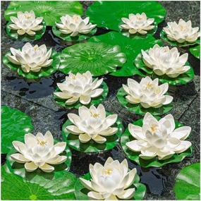 img 1 attached to 8Pcs Artificial Floating Pool Flowers, Ivory White Plastic Lotus Flower With Water Lily Pads, Pond Pool Lotus Ornaments For Patio Garden Aquarium Home Party Wedding Decor
