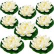 8pcs artificial floating pool flowers, ivory white plastic lotus flower with water lily pads, pond pool lotus ornaments for patio garden aquarium home party wedding decor logo