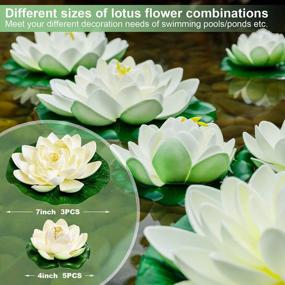 img 3 attached to 8Pcs Artificial Floating Pool Flowers, Ivory White Plastic Lotus Flower With Water Lily Pads, Pond Pool Lotus Ornaments For Patio Garden Aquarium Home Party Wedding Decor