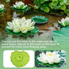 img 2 attached to 8Pcs Artificial Floating Pool Flowers, Ivory White Plastic Lotus Flower With Water Lily Pads, Pond Pool Lotus Ornaments For Patio Garden Aquarium Home Party Wedding Decor