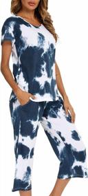 img 4 attached to Women'S Tie Dye Pajama Sets With Pocket - Capri Pants And Sleepwear Top For Lounge And Relaxation By ENJOYNIGHT