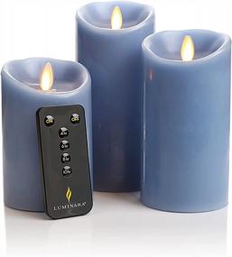 img 3 attached to 3-Pack Of Luminara Realistic Moving Flame LED Battery Operated Pillar Candles - Remote Included - Faded Denim Colors, 3" X 4", 3" X 5", And 3"X 6