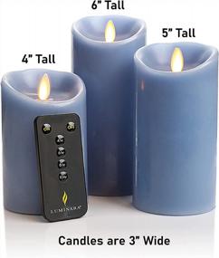 img 2 attached to 3-Pack Of Luminara Realistic Moving Flame LED Battery Operated Pillar Candles - Remote Included - Faded Denim Colors, 3" X 4", 3" X 5", And 3"X 6